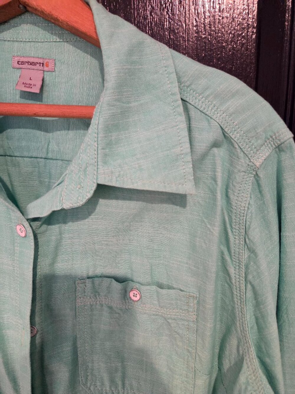 Carhartt Women western Shirt Aqua green Size Large Long sleeve button down